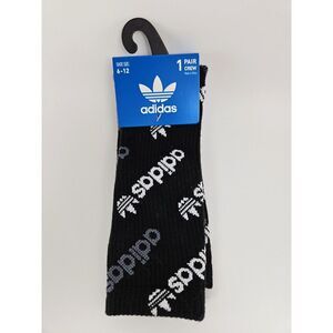 Adidas 1 Pair Crew Socks Black White Men's Shoe Size 6-12 New